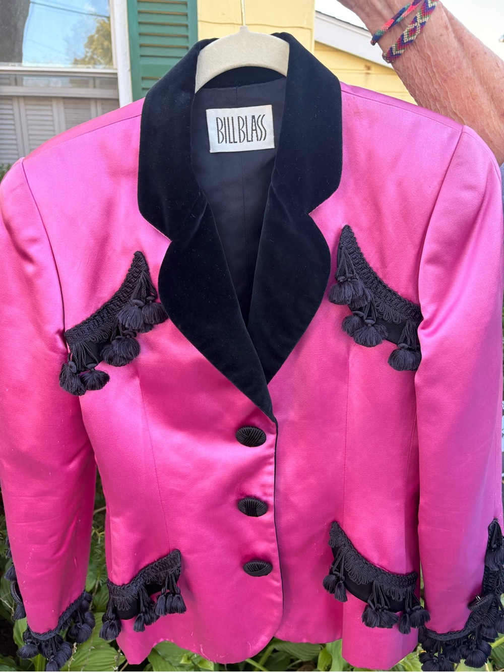 bill blass Hot Pink Satin Jacket with Black Velvet Trim
